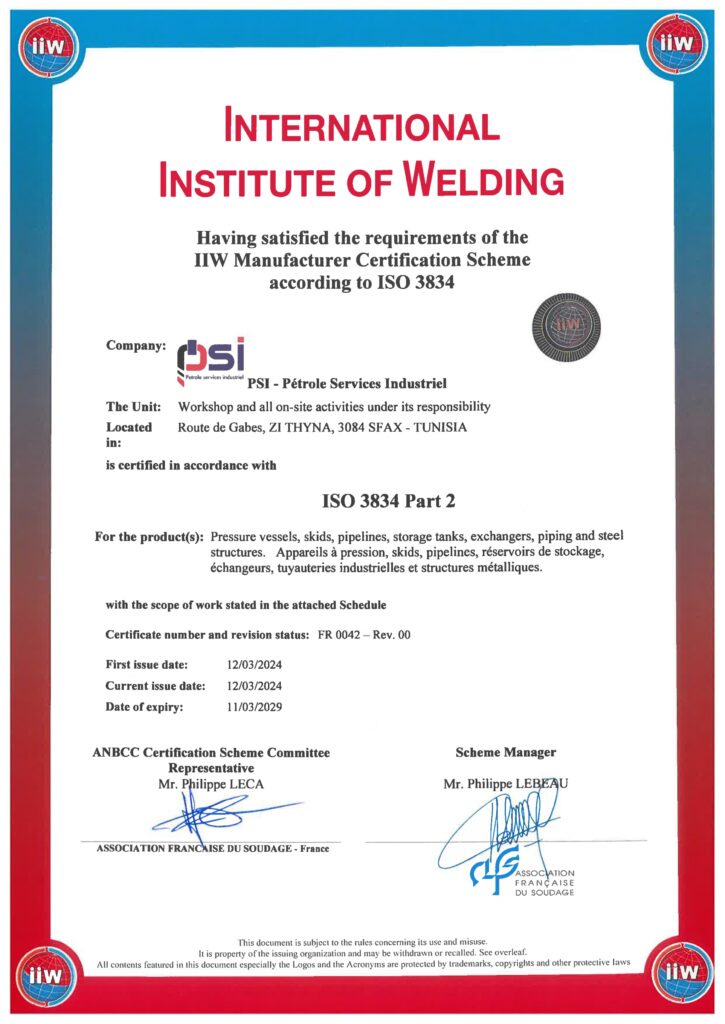 IIW ISO 3834-2 Certificate - PSI